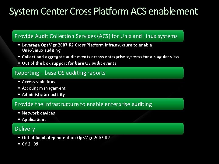 System Center Cross Platform ACS enablement Provide Audit Collection Services (ACS) for Unix and