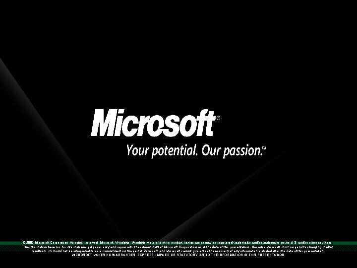 © 2009 Microsoft Corporation. All rights reserved. Microsoft, Windows Vista and other product names