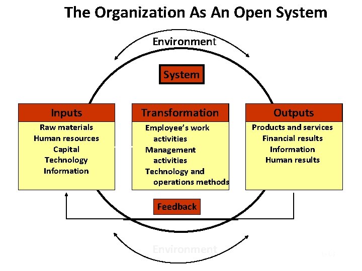 The Organization As An Open System Environment System Inputs Raw materials Human resources Capital