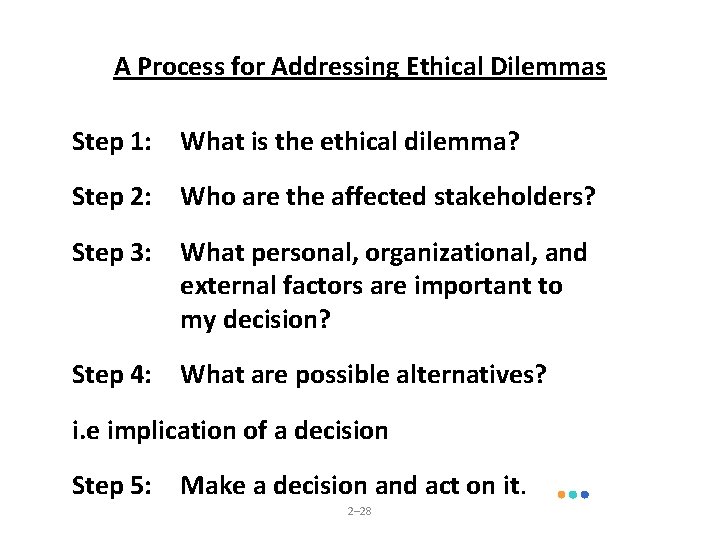 A Process for Addressing Ethical Dilemmas Step 1: What is the ethical dilemma? Step