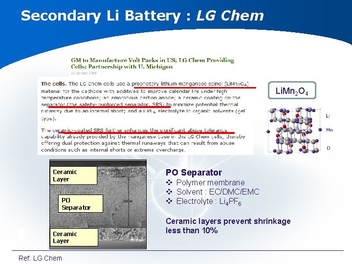 Secondary Li Battery : LG Chem Li. Mn 2 O 4 Ceramic Layer PO Secondary Li Battery : LG Chem Li. Mn 2 O 4 Ceramic Layer PO