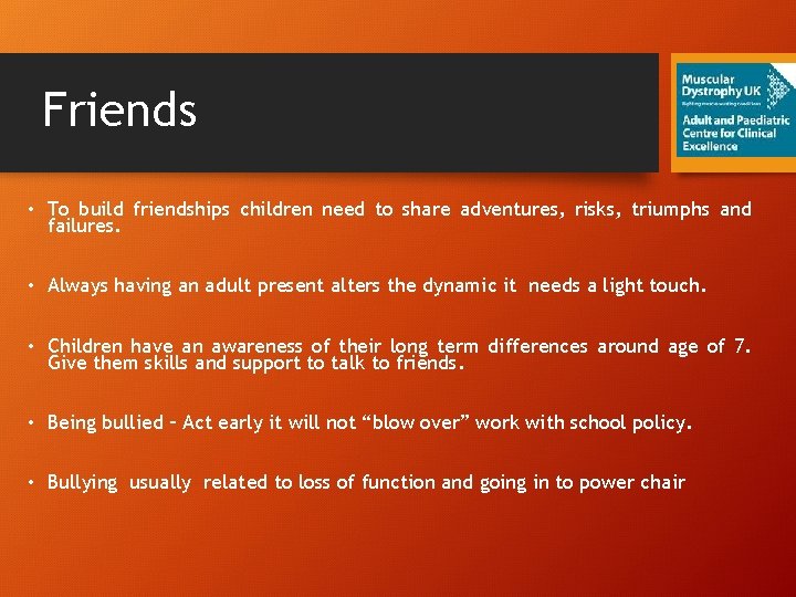 Friends • To build friendships children need to share adventures, risks, triumphs and failures.