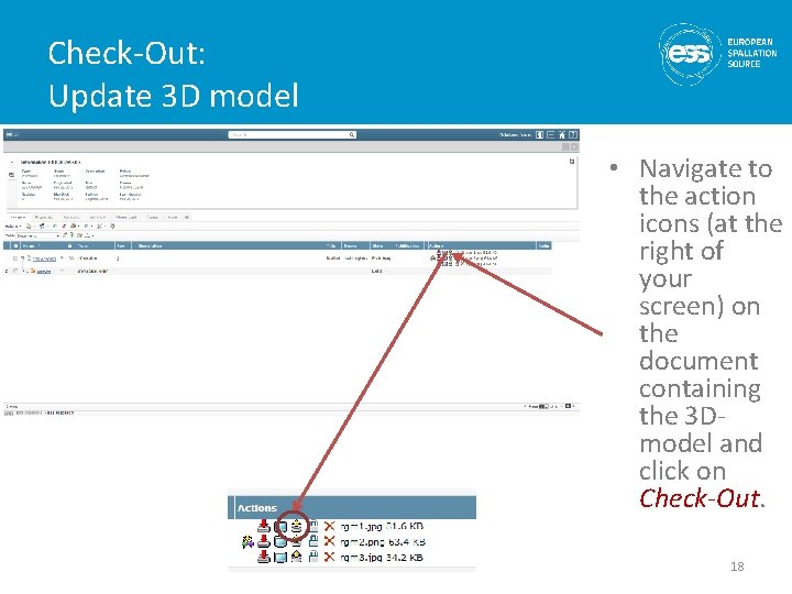 Check-Out: Update 3 D model • Navigate to the action icons (at the right