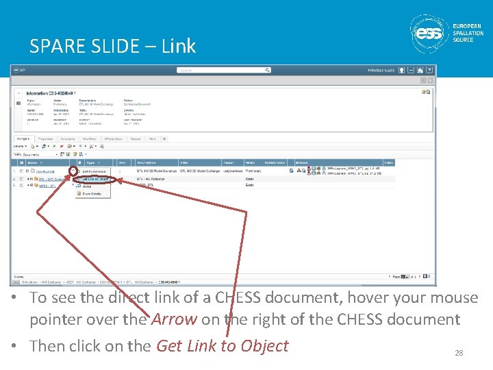 SPARE SLIDE – Link • To see the direct link of a CHESS document,