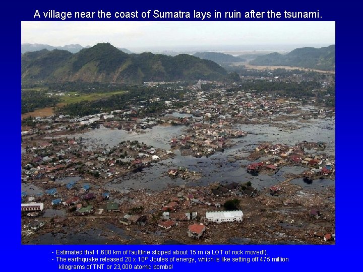 A village near the coast of Sumatra lays in ruin after the tsunami. -