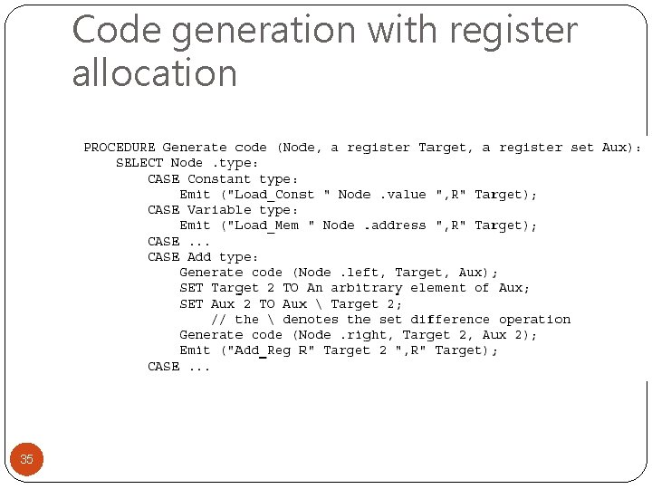 Code generation with register allocation 35 