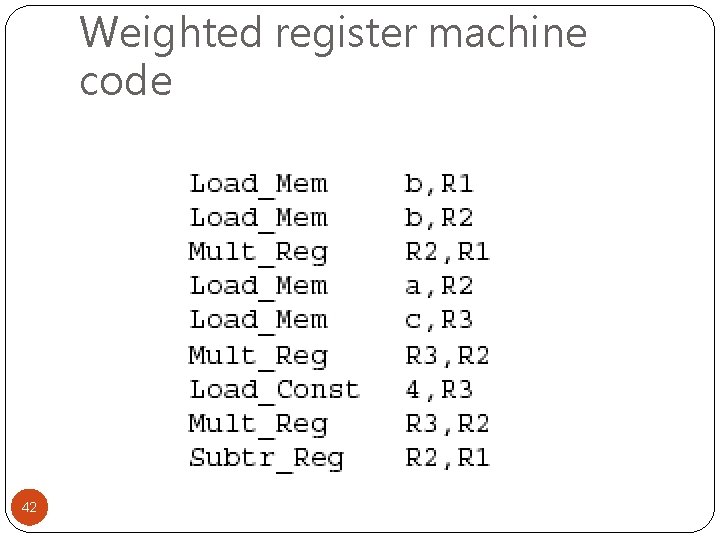 Weighted register machine code 42 
