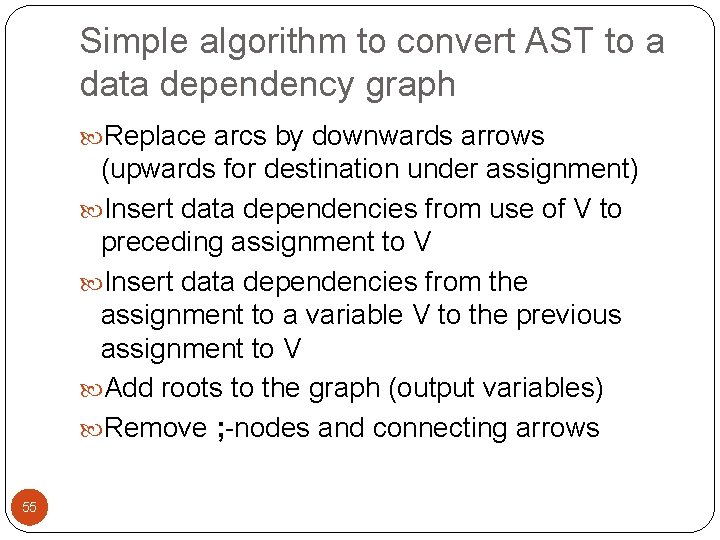 Simple algorithm to convert AST to a data dependency graph Replace arcs by downwards