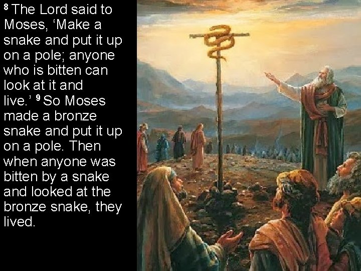 8 The Lord said to Moses, ‘Make a snake and put it up on