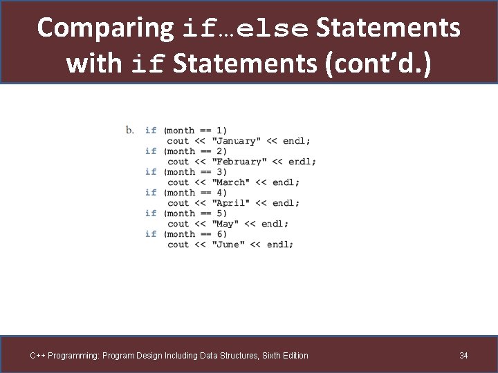 Comparing if…else Statements with if Statements (cont’d. ) C++ Programming: Program Design Including Data