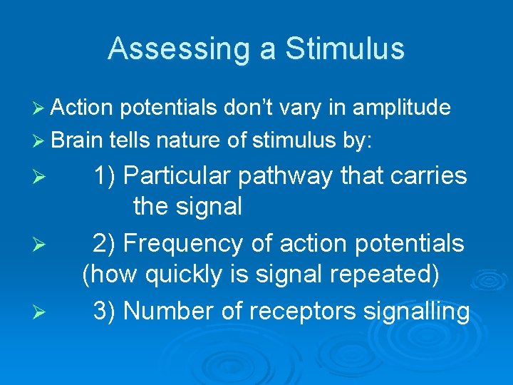 Assessing a Stimulus Ø Action potentials don’t vary in amplitude Ø Brain tells nature