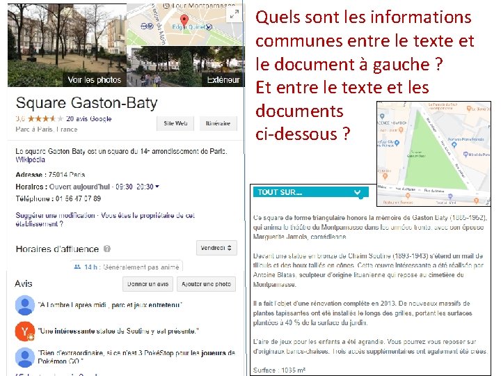 Quels sont les informations communes entre le texte et le document à gauche ?