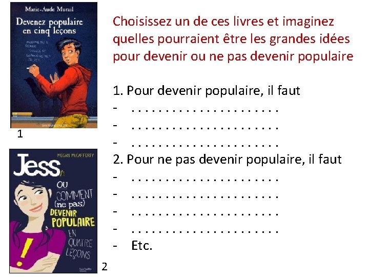 Choisissez un de ces livres et imaginez quelles pourraient être les grandes idées pour