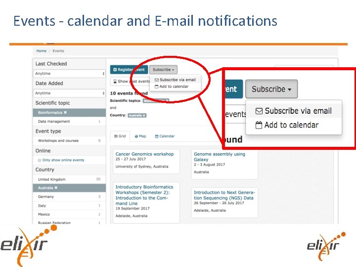 Events - calendar and E-mail notifications 