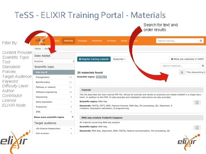 Te. SS - ELIXIR Training Portal - Materials Search for text and order results