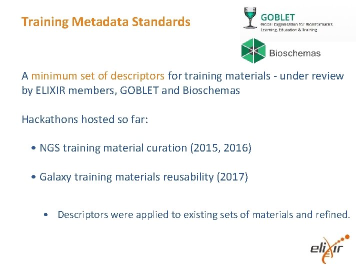 Training Metadata Standards A minimum set of descriptors for training materials - under review