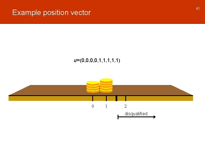 43 Example position vector u=(0, 0, 1, 1, 1) 0 1 2 disqualified 
