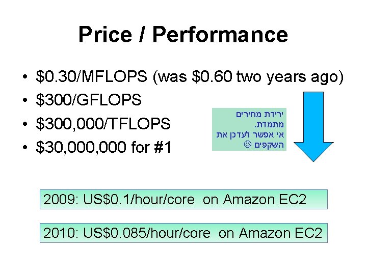 Price / Performance • • $0. 30/MFLOPS (was $0. 60 two years ago) $300/GFLOPS