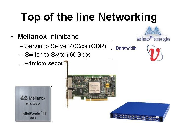 Top of the line Networking • Mellanox Infiniband – Server to Server 40 Gps