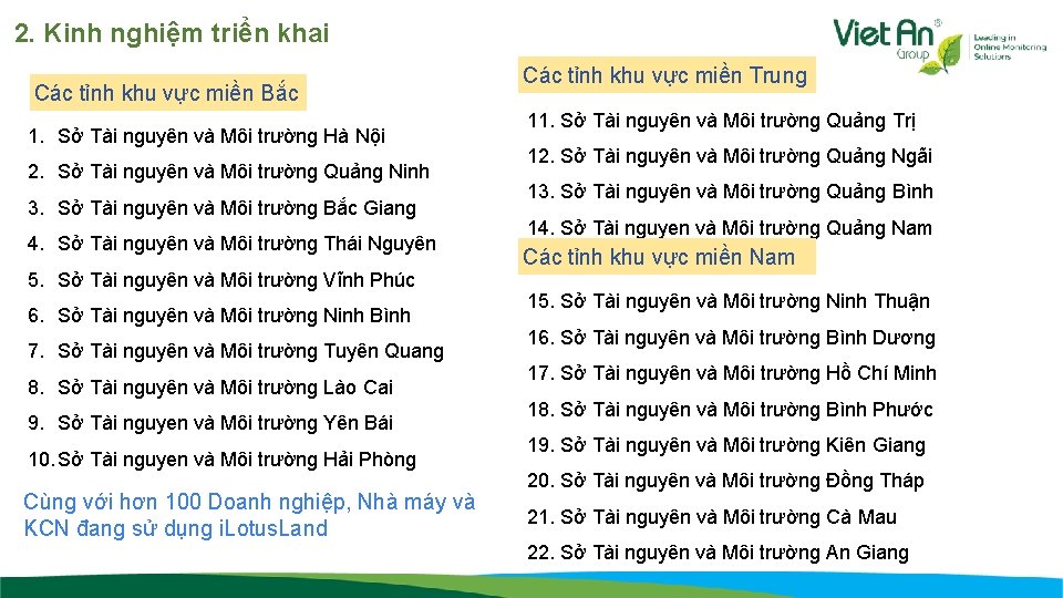 2. Kinh nghiệm triển khai Các tỉnh khu vực miền Bắc 1. Sở Tài