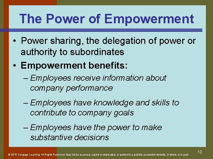 The Power of Empowerment • Power sharing, the delegation of power or authority to