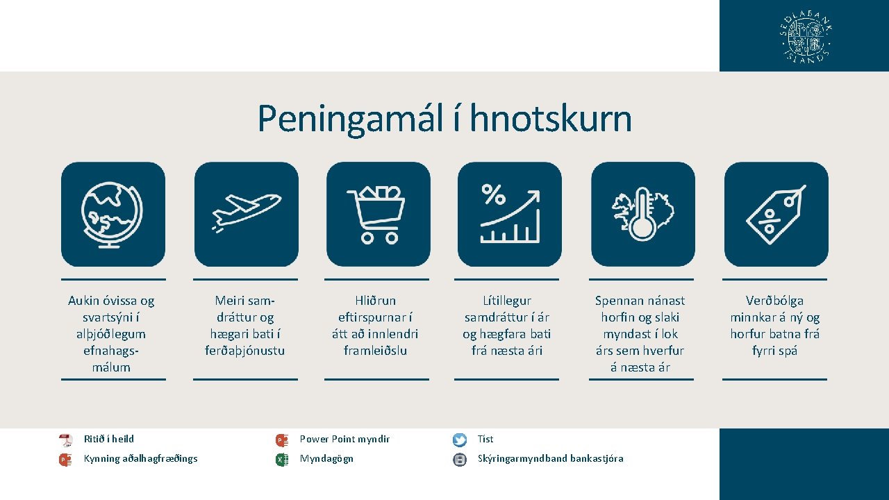 Peningamál í hnotskurn Aukin óvissa og svartsýni í alþjóðlegum efnahagsmálum Meiri samdráttur og hægari