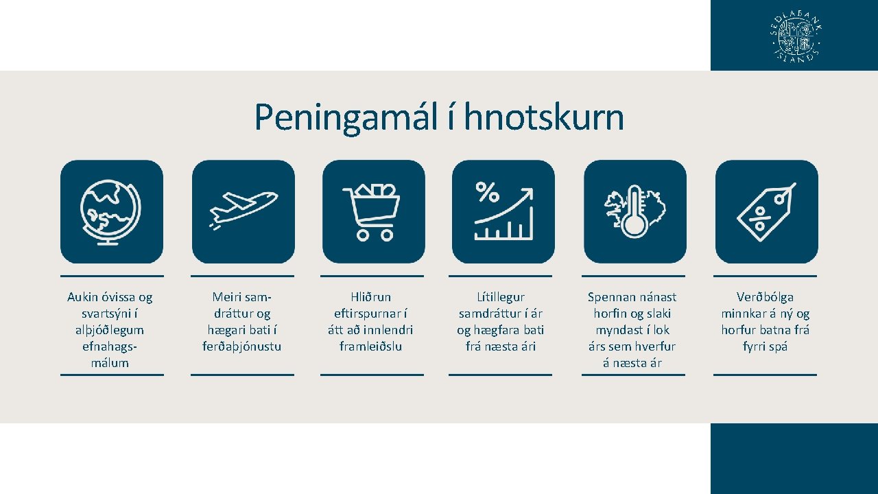 Peningamál í hnotskurn Aukin óvissa og svartsýni í alþjóðlegum efnahagsmálum Meiri samdráttur og hægari