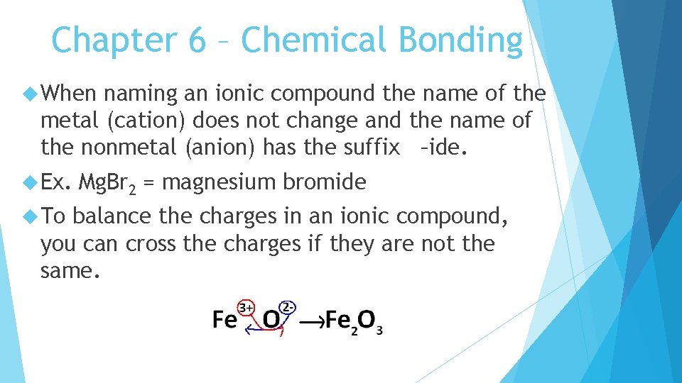 Chapter 6 – Chemical Bonding When naming an ionic compound the name of the