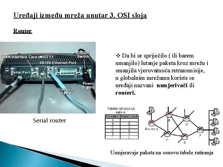 Uređaji između mreža unutar 3. OSI sloja Router v Da bi se spriječilo (