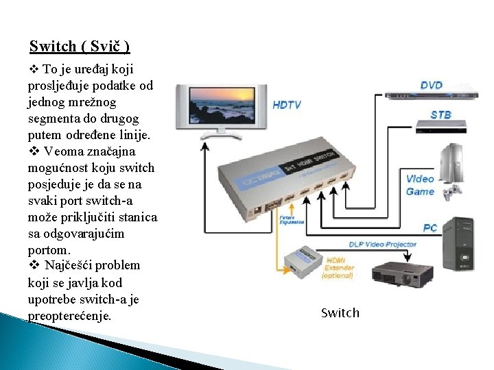 Switch ( Svič ) v To je uređaj koji prosljeđuje podatke od jednog mrežnog