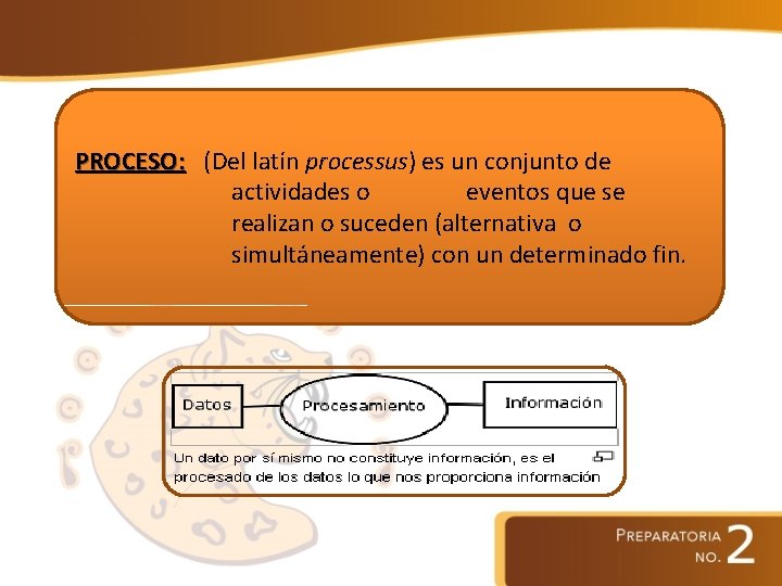 PROCESO: (Del latín processus) es un conjunto de actividades o eventos que se realizan