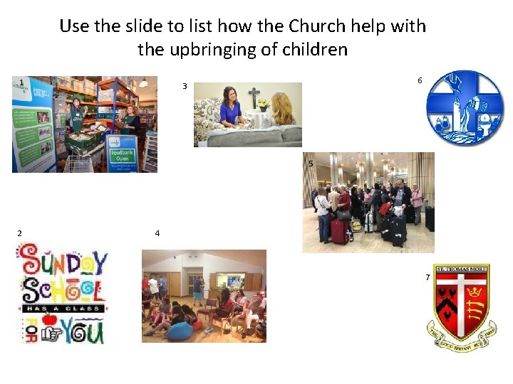 Use the slide to list how the Church help with the upbringing of children