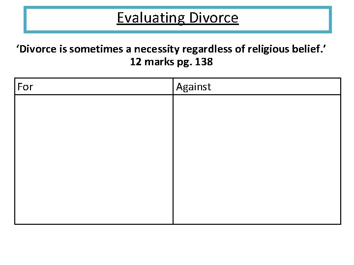 Evaluating Divorce ‘Divorce is sometimes a necessity regardless of religious belief. ’ 12 marks