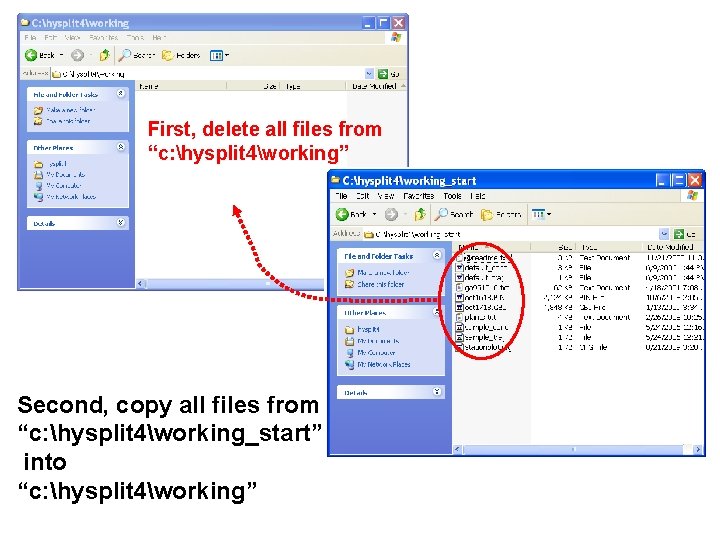 First, delete all files from “c: hysplit 4working” Second, copy all files from “c: