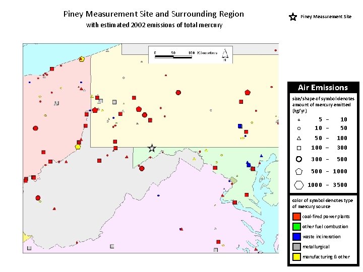 Piney Measurement Site and Surrounding Region Piney Measurement Site with estimated 2002 emissions of