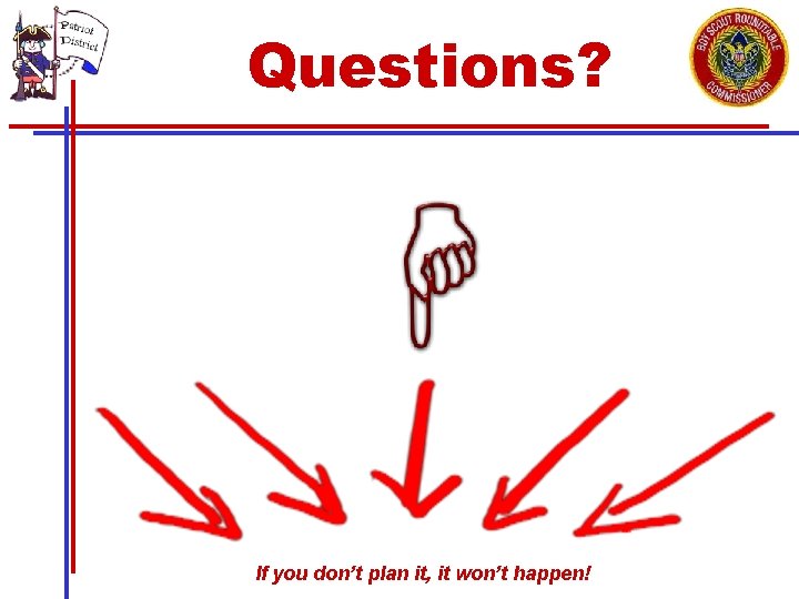 Questions? If you don’t plan it, it won’t happen! 