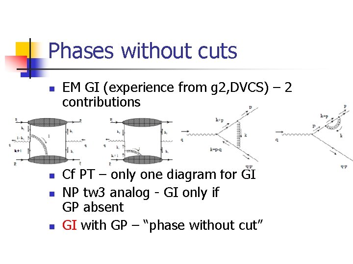 Phases without cuts n n EM GI (experience from g 2, DVCS) – 2