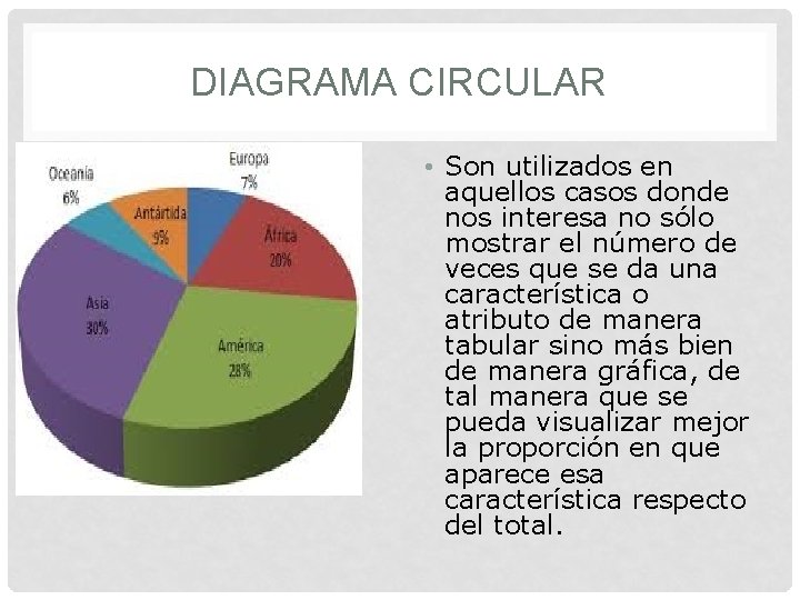 DIAGRAMA CIRCULAR • Son utilizados en aquellos casos donde nos interesa no sólo mostrar