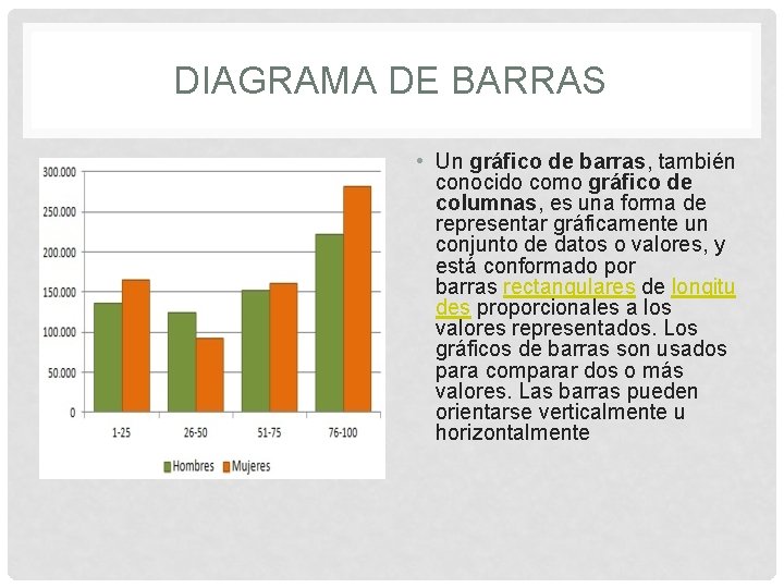 DIAGRAMA DE BARRAS • Un gráfico de barras, también conocido como gráfico de columnas,