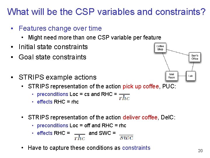 What will be the CSP variables and constraints? • Features change over time •