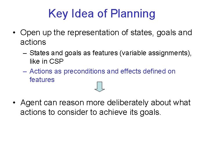 Key Idea of Planning • Open up the representation of states, goals and actions