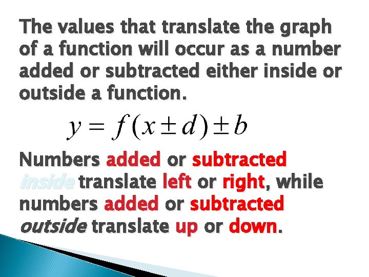 The values that translate the graph of a function will occur as a number