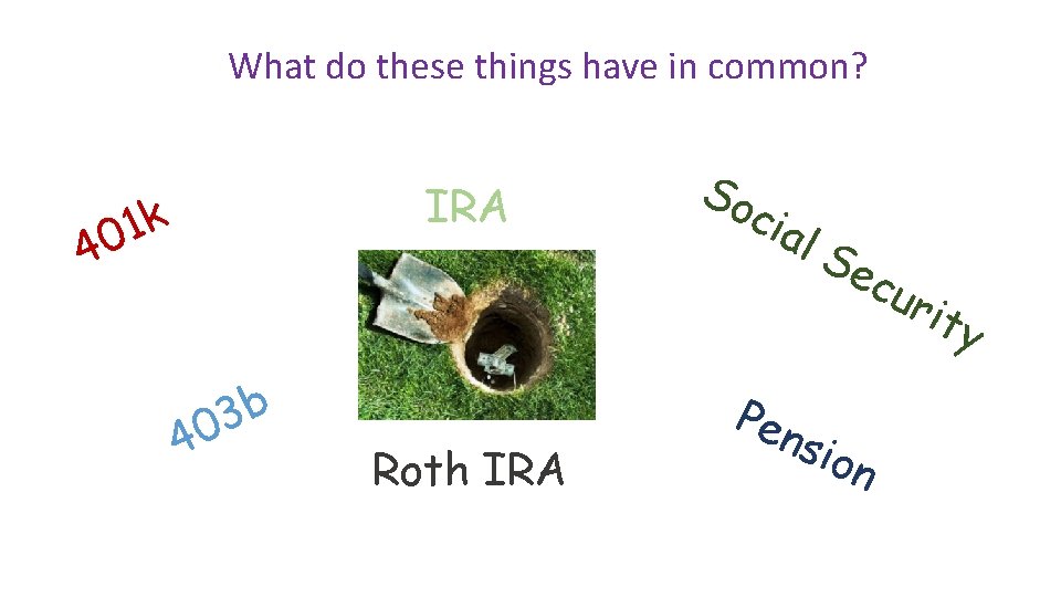 What do these things have in common? IRA k 1 40 b 3 40 What do these things have in common? IRA k 1 40 b 3 40