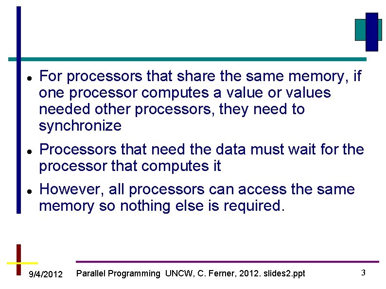  For processors that share the same memory, if one processor computes a value
