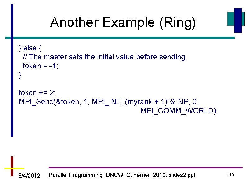 Another Example (Ring) } else { // The master sets the initial value before