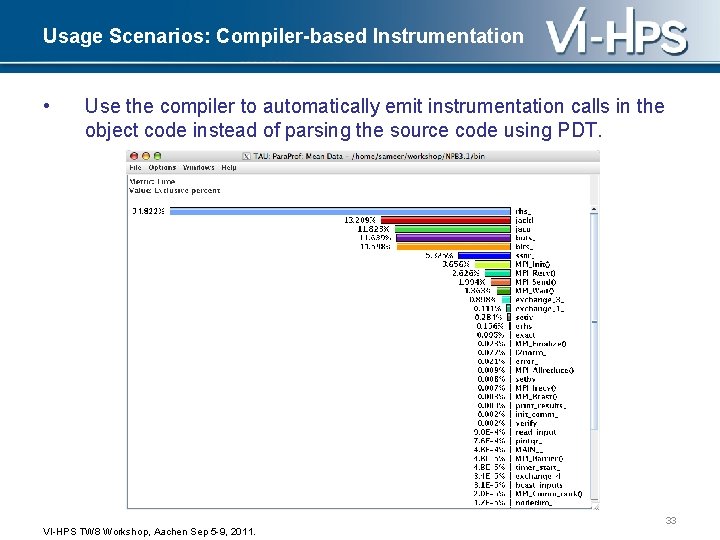 Usage Scenarios: Compiler-based Instrumentation • Use the compiler to automatically emit instrumentation calls in