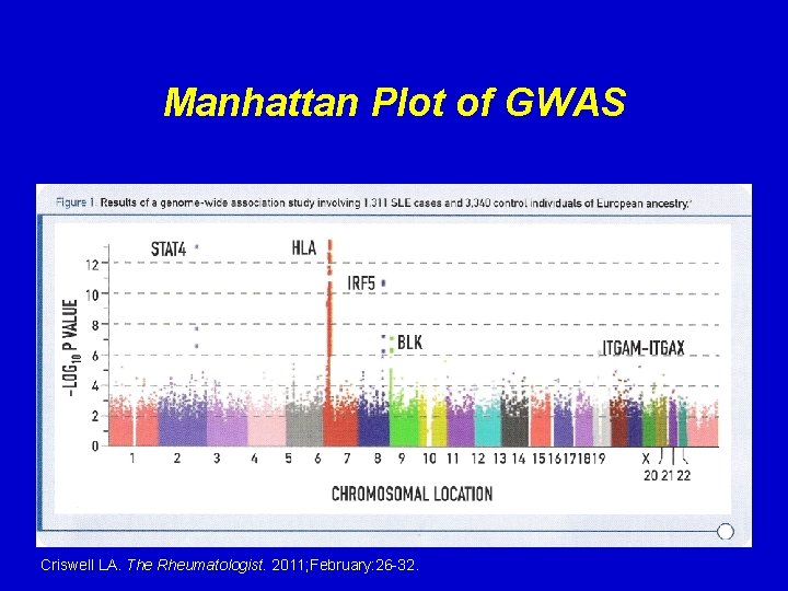 Manhattan Plot of GWAS Criswell LA. The Rheumatologist. 2011; February: 26 -32. 