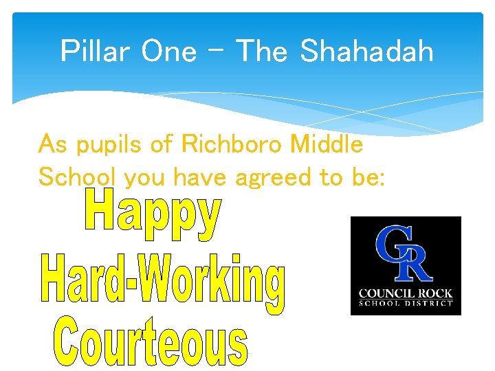 Pillar One – The Shahadah As pupils of Richboro Middle School you have agreed