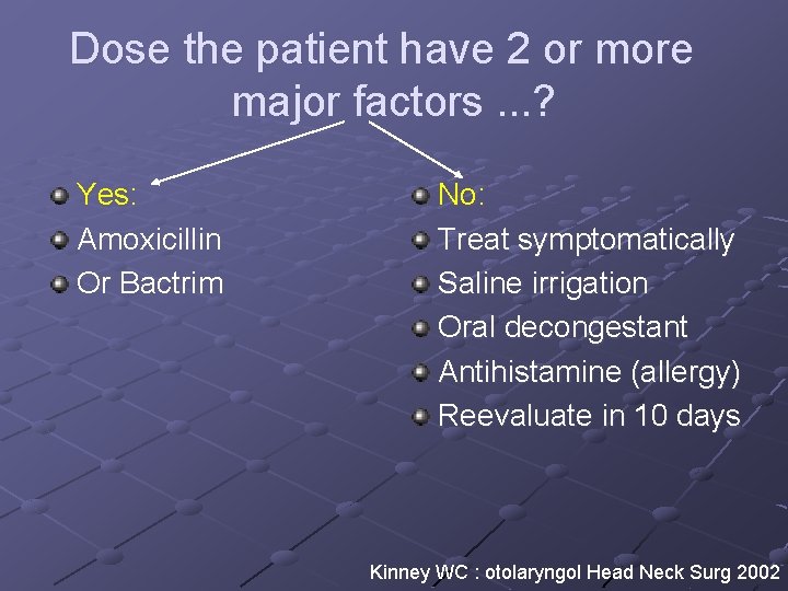 Dose the patient have 2 or more major factors. . . ? Yes: Amoxicillin