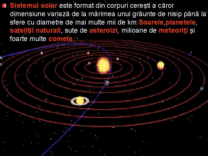 Sistemul solar este format din corpuri cereşti a căror dimensiune variază de la mărimea